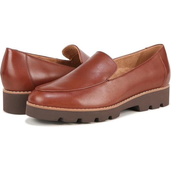 Vionic Womens 6M Brown Nappa Leather Kensley Slip On Loafers Lugged Sole LB11-16 - Picture 1 of 7